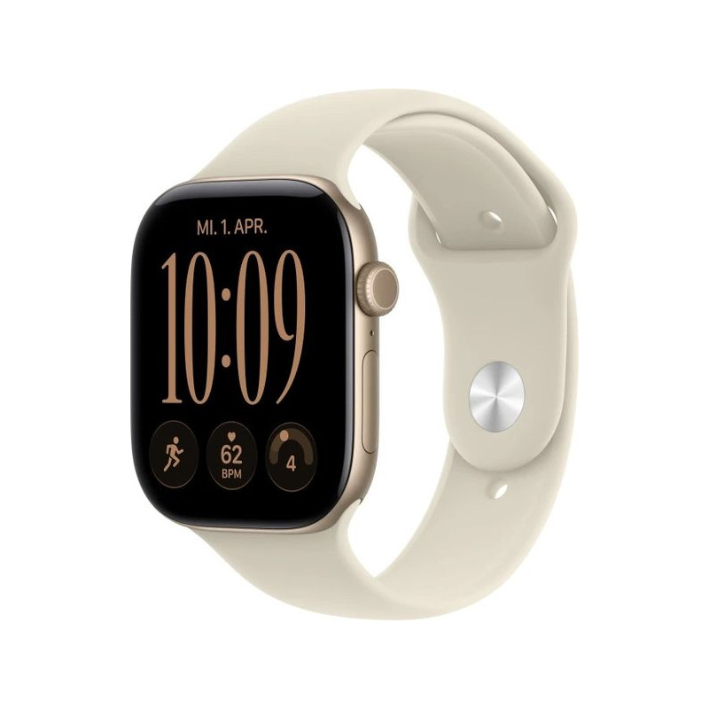 Apple Watch 12 46mm Aluminium Light Gold avec Sand Sport Band M/L MJEP4